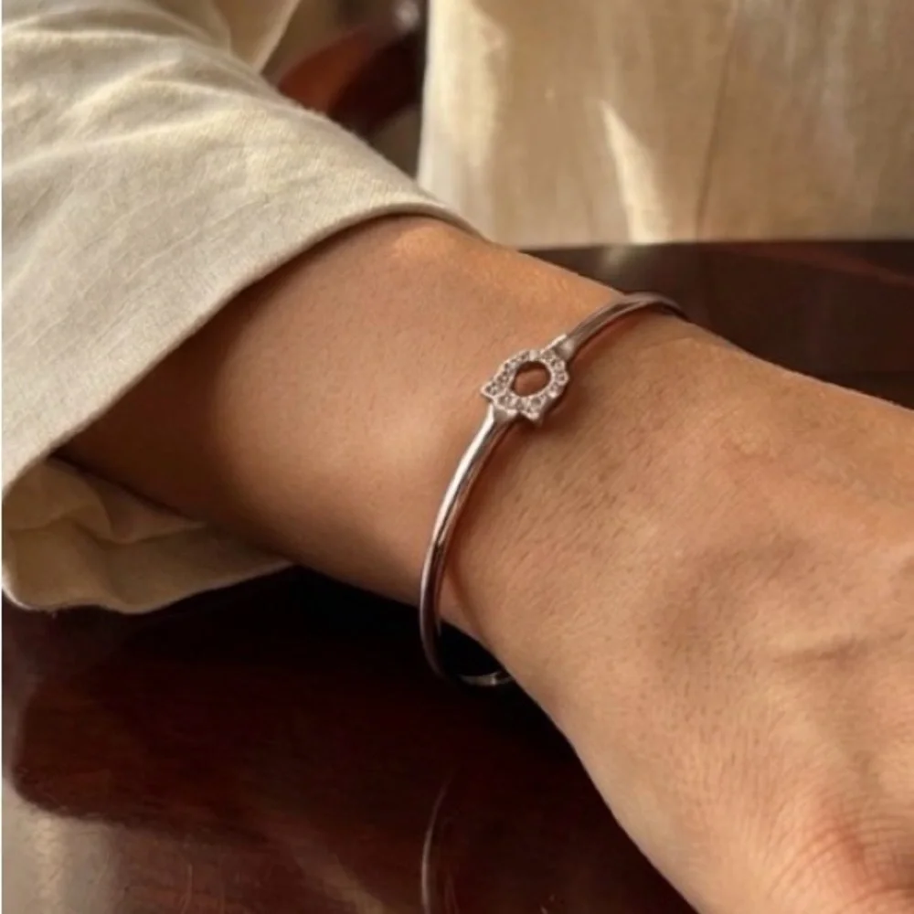 Ferragamo Gancini Silver Rhinestone Open Bangle